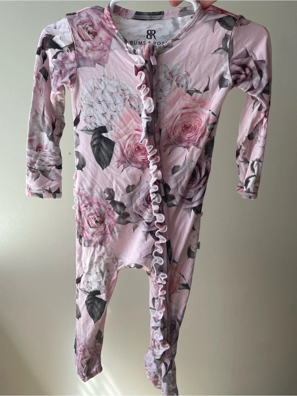 Bummies & Boos Pink Floral Ruffle Footie Pajamas
